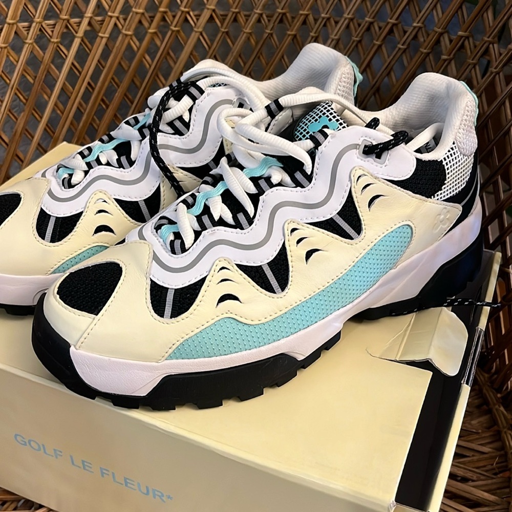 Golf Le Fleur Women's Athletic Sneakers in White, Black, Cream & Light Blue
